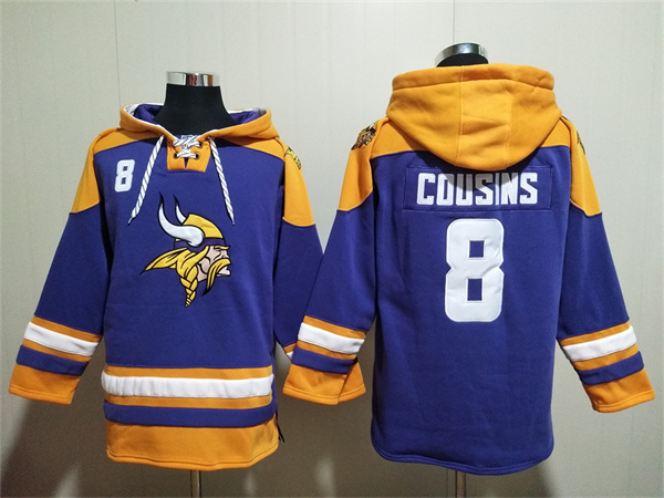 Men's Minnesota Vikings #8 Kirk Cousins Purple/Yellow Ageless Must-Have Lace-Up Pullover Hoodie